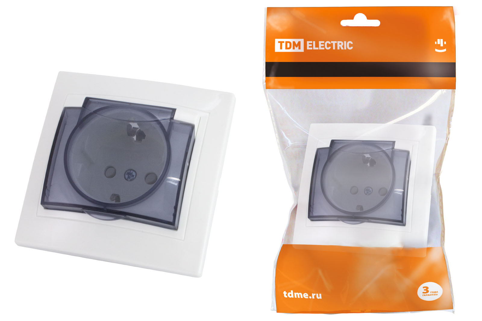 Розетка TDM ELECTRIC Таймыр 2П+З с защ. шт. и крышкой 16А 250В IP44 белый