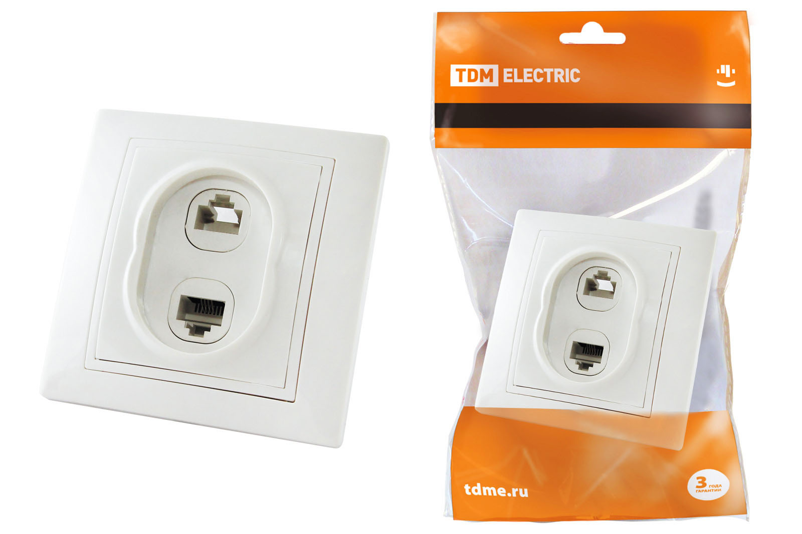 Розетка TDM ELECTRIC Таймыр телефонная RJ11 + компьютерная RJ45 белая