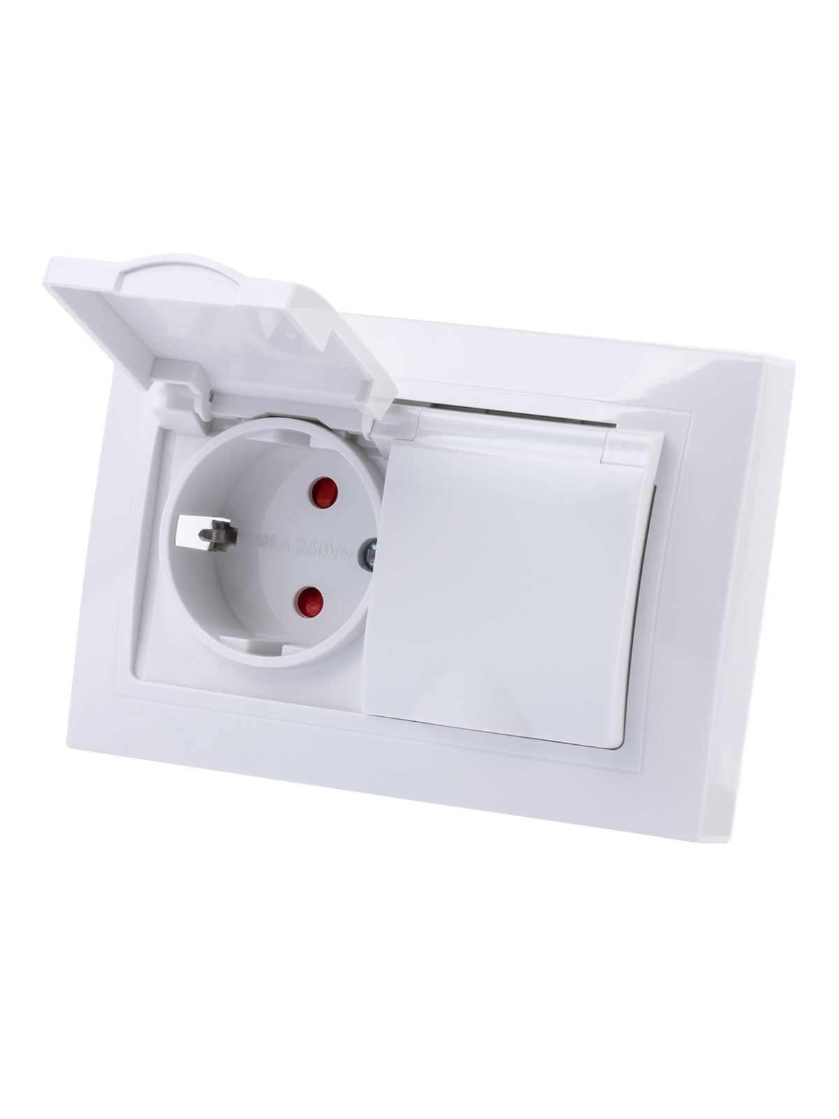 Розетка TDM ELECTRIC Таймыр двойная 2П+З с защ. шт. и крышкой 16А 250В IP44 белая купить с доставкой по РФ
