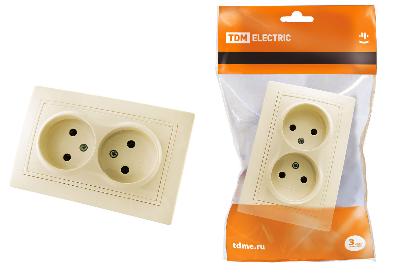 Розетка TDM ELECTRIC Таймыр двойная 2П 10А 250В сл. кость