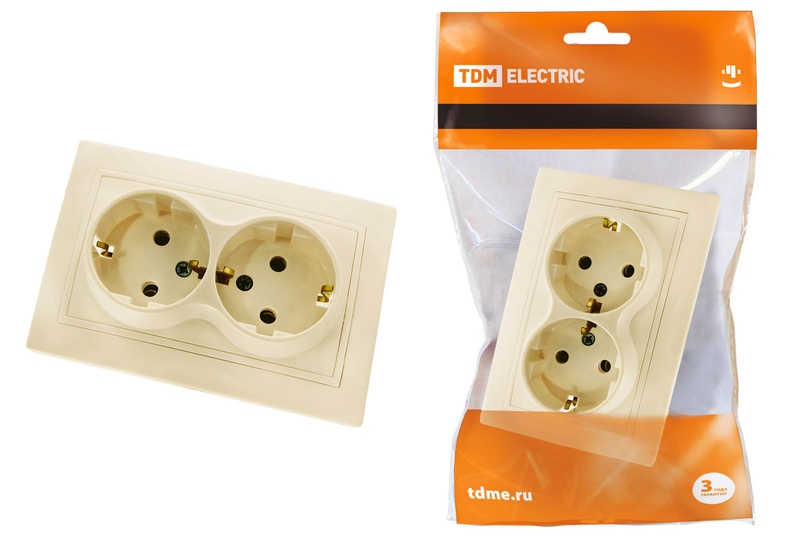 Розетка TDM ELECTRIC Таймыр двойная 2П+З 16А 250В сл. кость