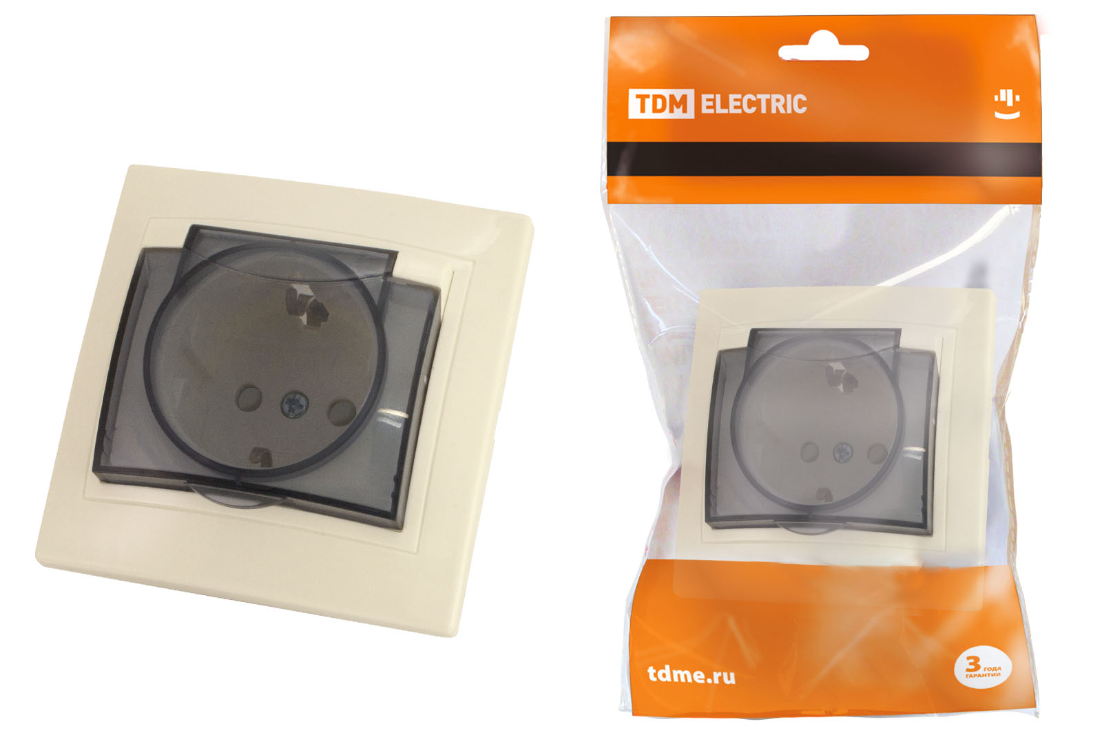 Розетка TDM ELECTRIC Таймыр 2П+З с защ. шт. и крышкой 16А 250В IP44 сл. кость