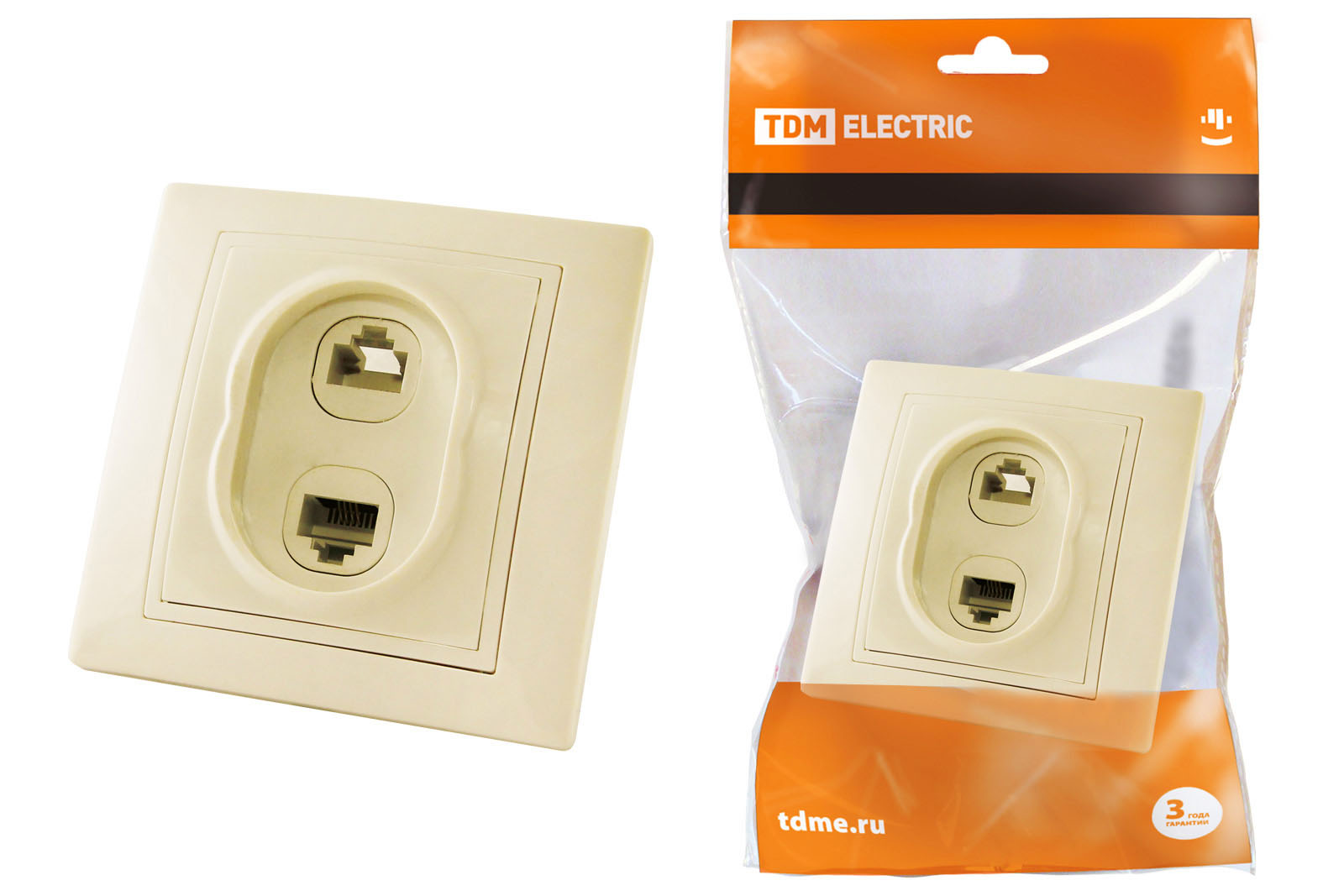 Розетка TDM ELECTRIC Таймыр телефонная RJ11 + компьютерная RJ45 сл. кость