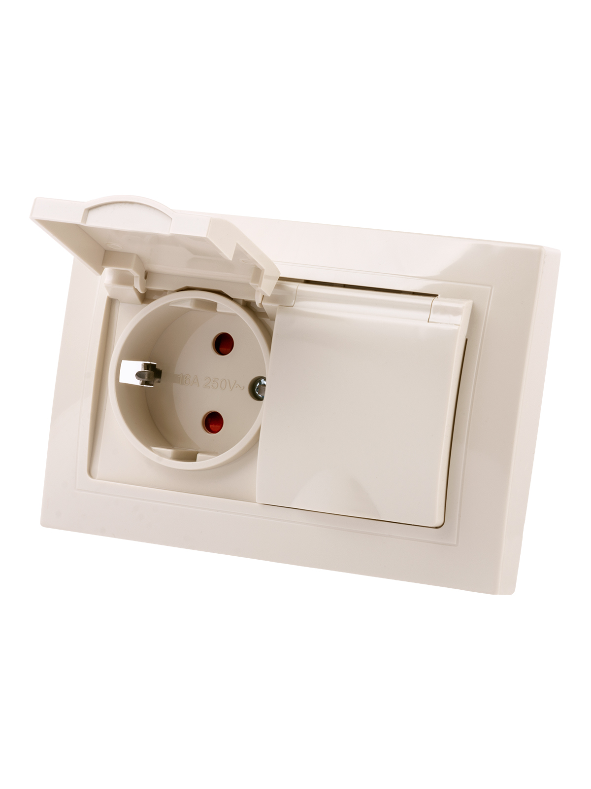 Розетка TDM ELECTRIC Таймыр двойная 2П+З с защ. шт. и крышкой 16А 250В IP44 сл. кость