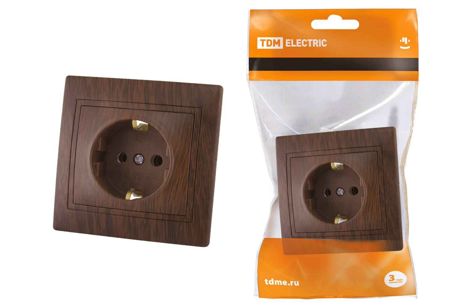 Розетка TDM ELECTRIC Таймыр 2П+З 16А 250В "ЭКО" бук