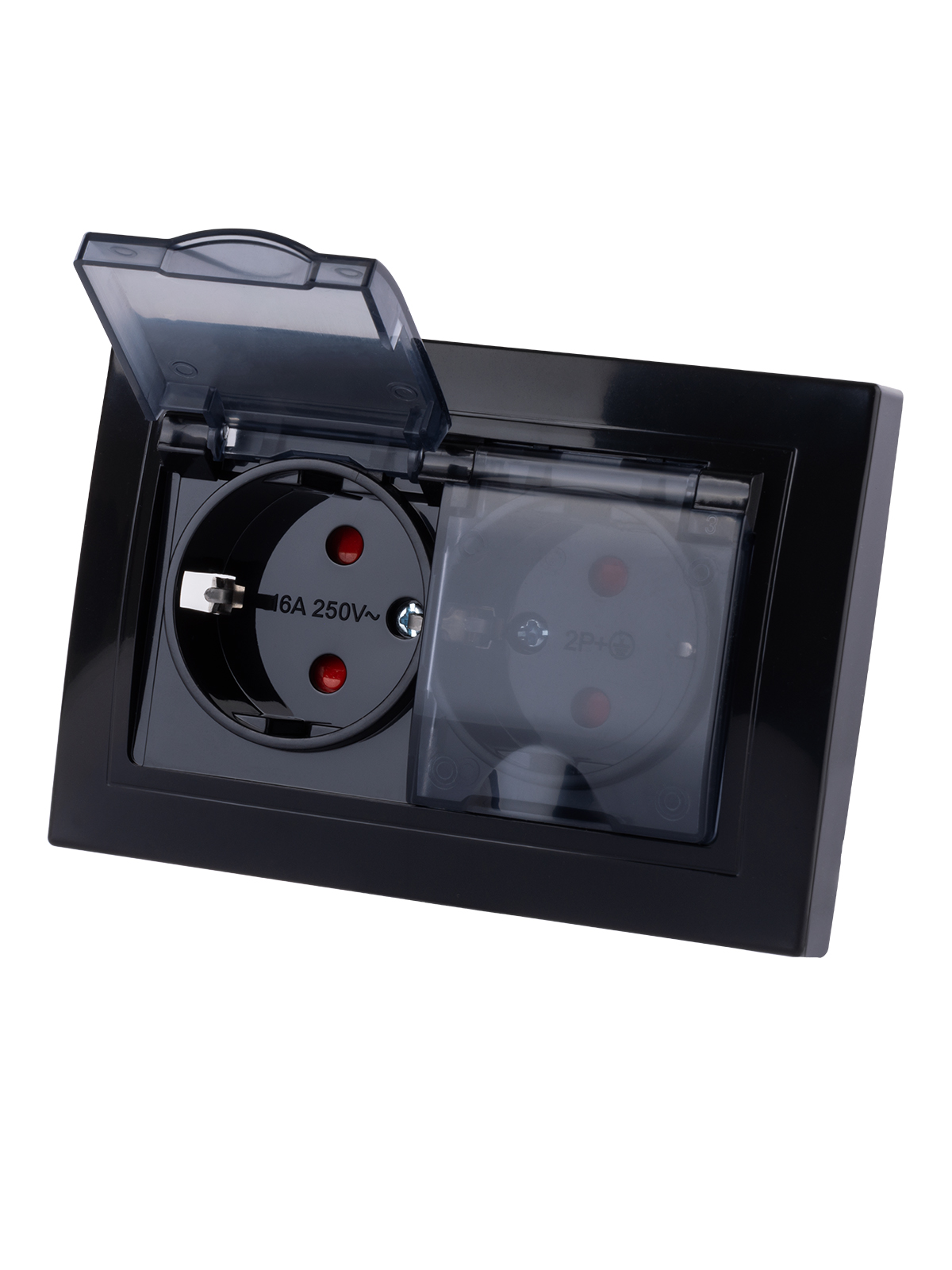 Розетка TDM ELECTRIC Таймыр двойная 2П+З с защ. шт. и прозрачной крышкой 16А 250В IP44 антрацит купить с доставкой по РФ