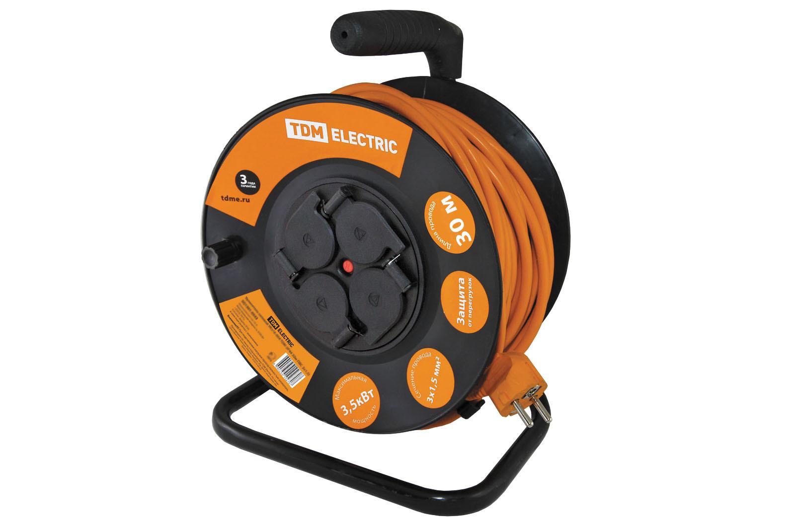 Удлинитель силовой TDM ELECTRIC УКз16-004 TDM (IP44 4 места/30м ПВС 3х1,5) купить с доставкой по РФ