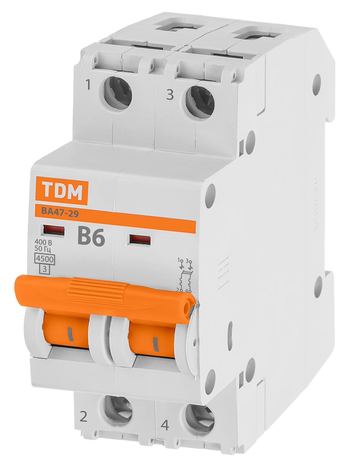 Автоматический выключатель TDM ELECTRIC  ВА47-29 2Р 6А 4,5кА характеристика В