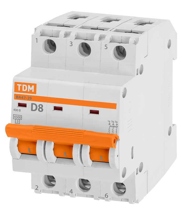 Автоматический выключатель TDM ВА47-29 3Р  8А 4,5кА характеристика D