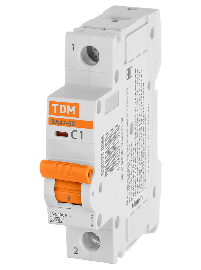 Автоматический выключатель TDM ВА47-60 1Р 1А 6кА характеристика С