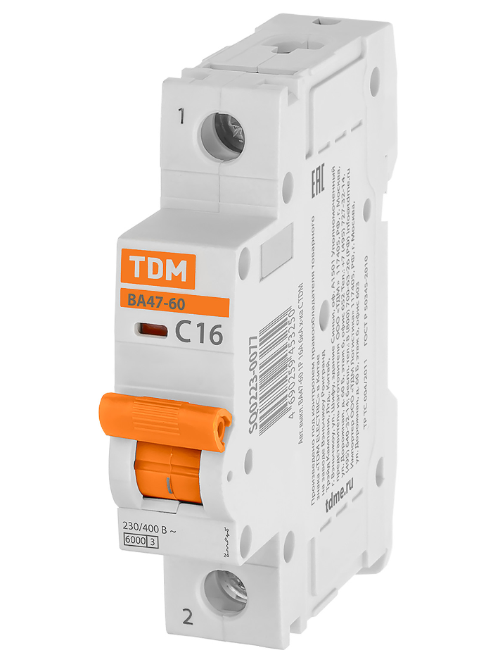 Автоматический выключатель TDM ВА47-60 1Р 16А 6кА характеристика С