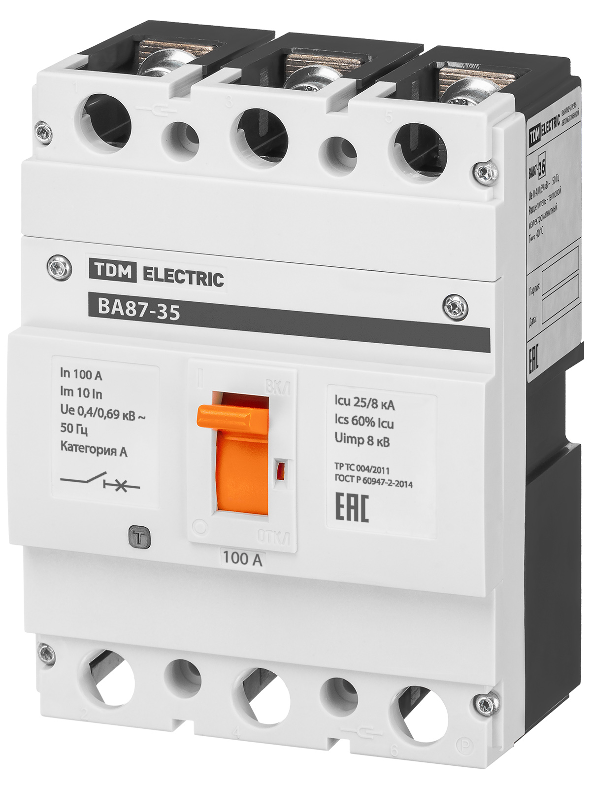 Автоматический выключатель TDM ELECTRIC ВА87-35 3Р  100А 25кА