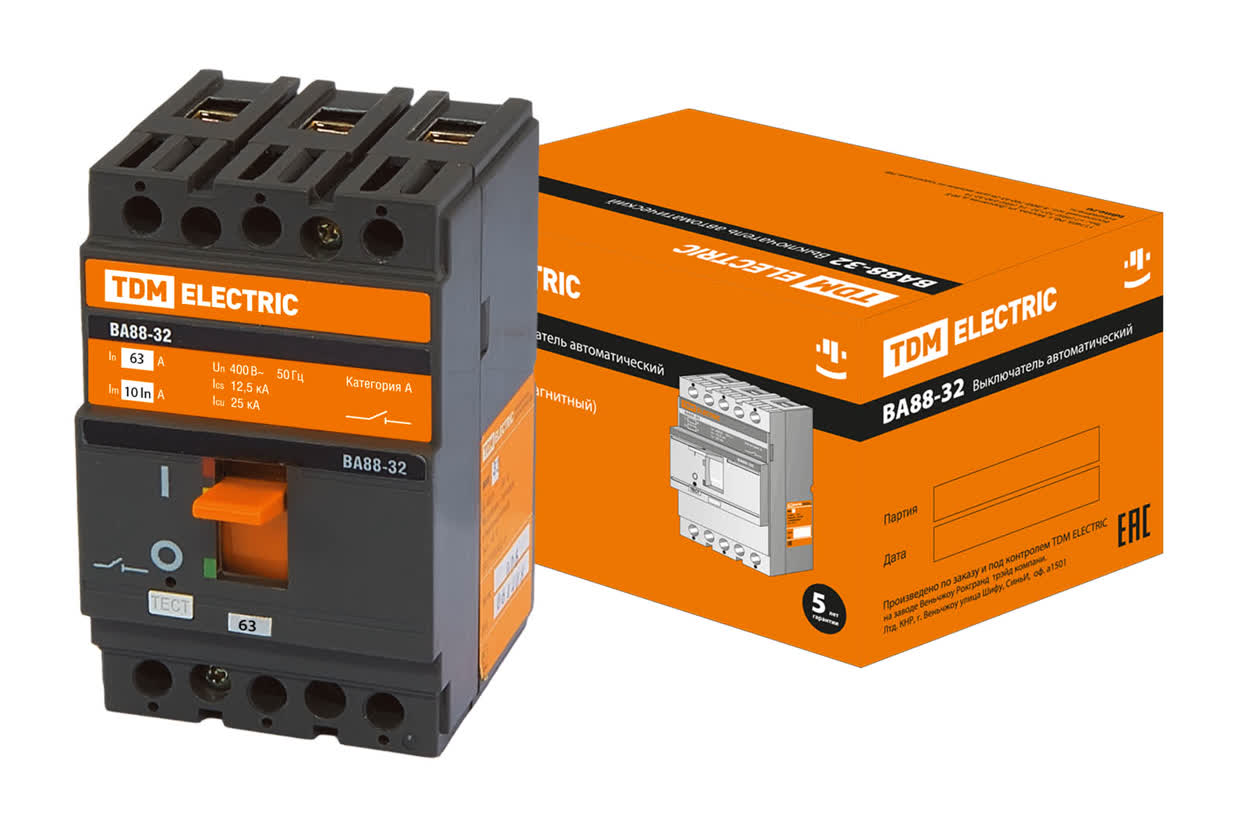 Автоматический выключатель TDM Electric ВА88-32, трёхполюсный, 63А, 25 кА