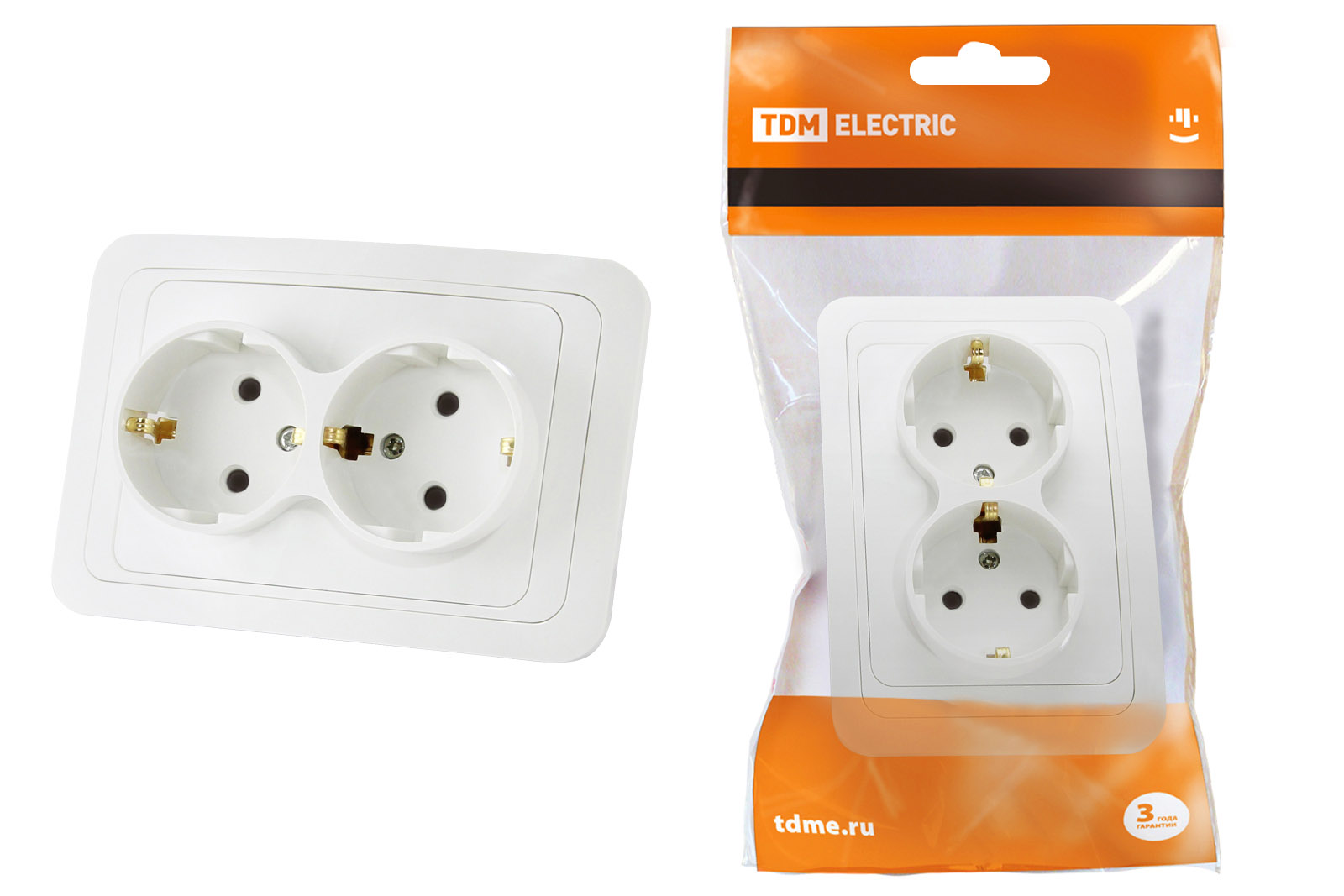 Розетка TDM ELECTRIC Валдай двойная 2П+З 16А белая