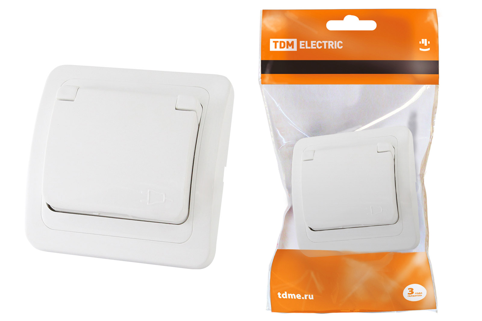 Розетка TDM ELECTRIC Валдай с крышкой 2П+З 16А IP44 белая
