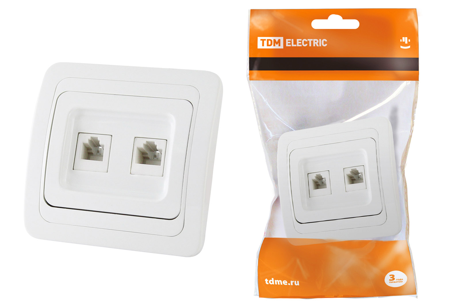 Розетка TDM ELECTRIC Валдай компьютерная RJ-45 + TФ (RJ-11) белая