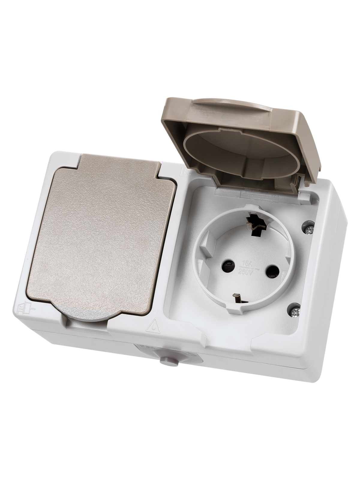 Розетка TDM ELECTRIC Вуокса двойная 2П+З (горизонтальная) открытой установки IP54 16А