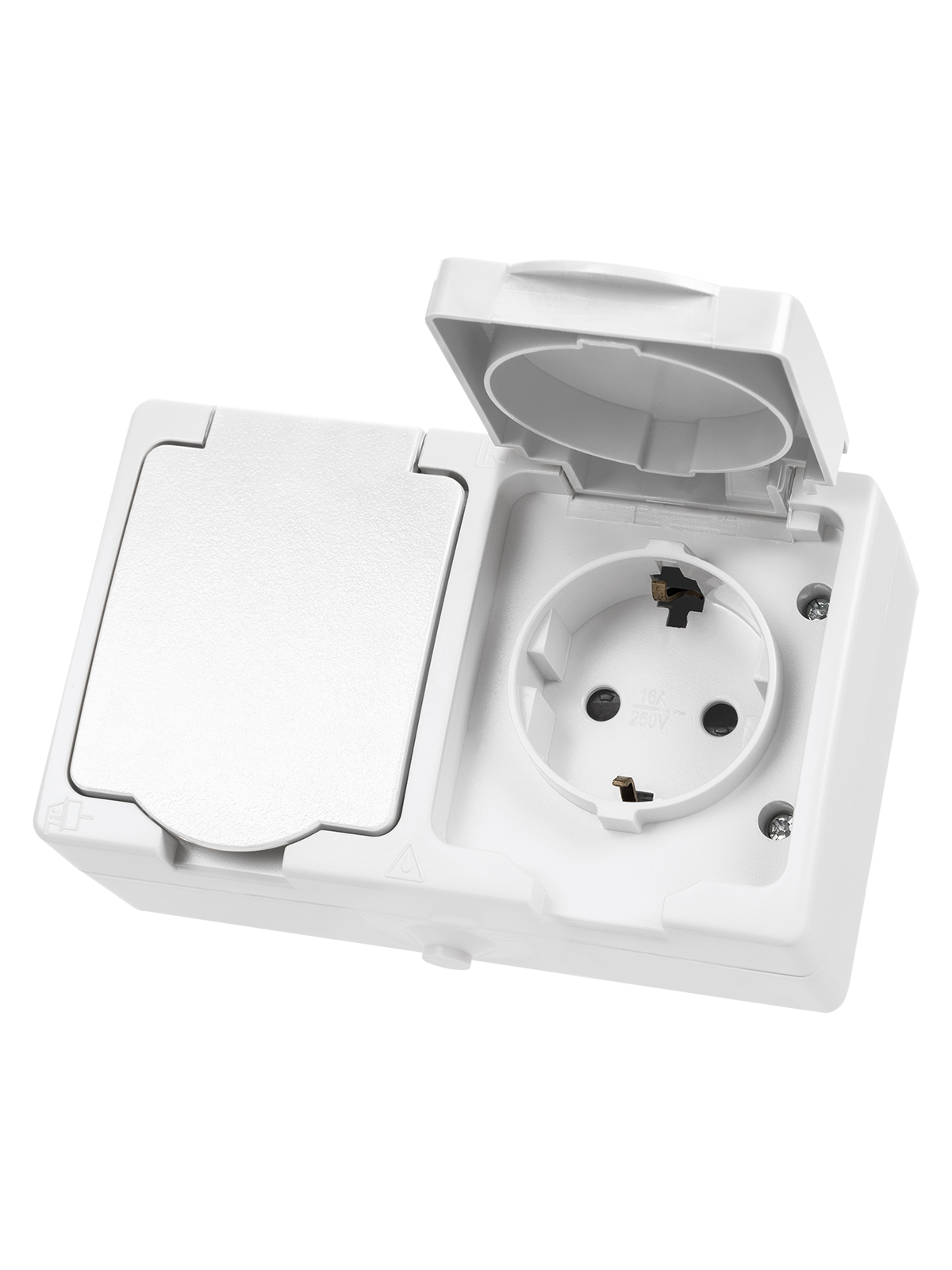 Розетка TDM ELECTRIC Вуокса двойная 2П+З (горизонтальная) открытой установки IP54 16А белая