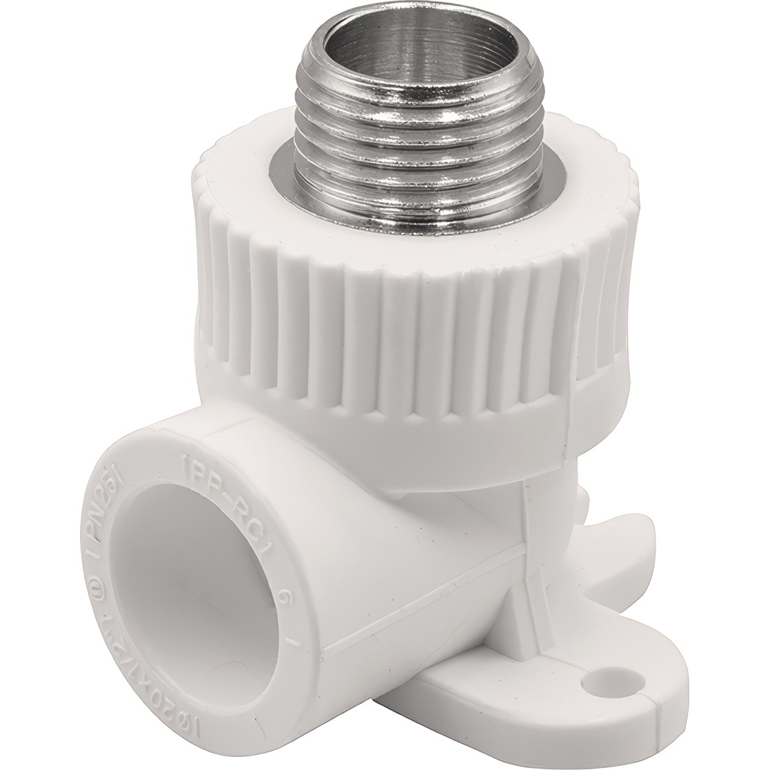 Угольник THERMOLIGHT комбинированный PP-R НР с креплением 25х1/2" белый (10/100)