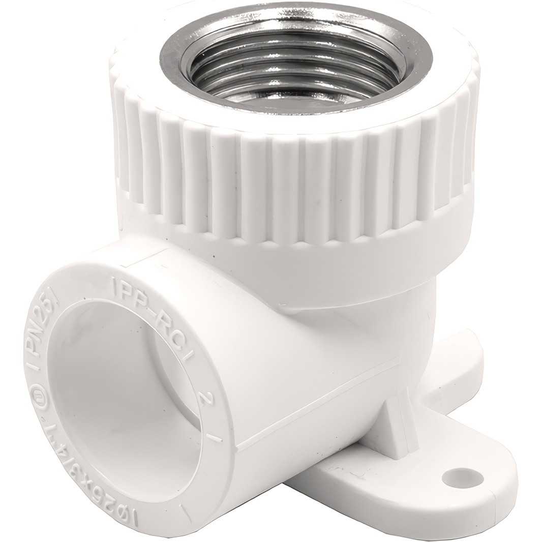 Угольник THERMOLIGHT комбинированный PP-R ВР с креплением 25х1/2" белый (10/100)