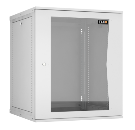 Настенный разборный шкаф TLK 19", 15U, стеклянная дверь, Ш600хВ703хГ600мм, 2 пары монтажных направляющих, серый