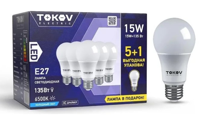 Набор ПРОМО лампа светодиодная TOKOV ELECTRIC 12Вт А60 3000К Е27 176-264В (Promo 5+1 шт) купить с доставкой по РФ
