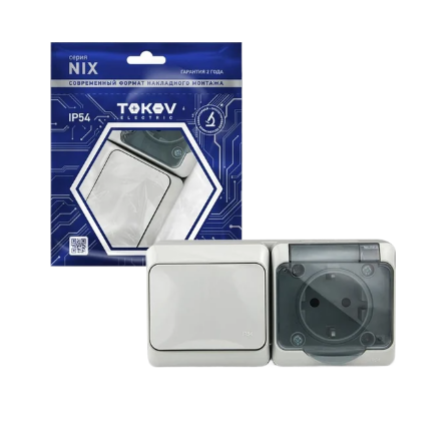 Блок . TOKOV ELECTRIC  ОП Nix (розетка 16А 250В с заземл. + 1-кл. выкл. 10А) IP54 сер