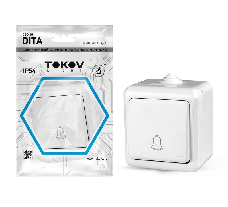 Кнопка звонка TOKOV ELECTRIC ОП Dita IP54 10А 250В бел.