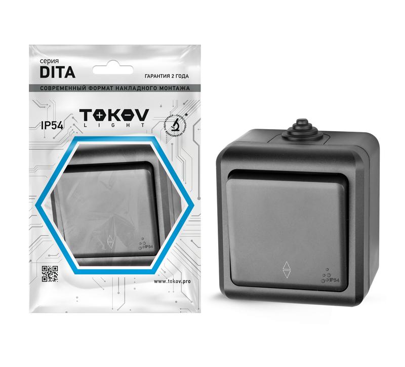 Переключатель TOKOV ELECTRIC 1-кл. ОП Dita IP54 10А 250В карбон