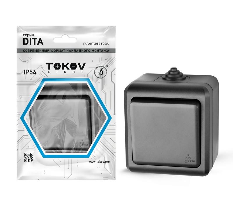 Выключатель TOKOV ELECTRIC 1-кл. ОП Dita IP54 10А 250В карбон