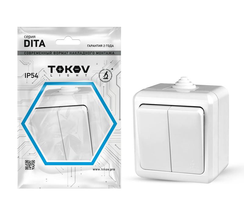 Выключатель TOKOV ELECTRIC 2-кл. ОП Dita IP54 10А 250В бел.