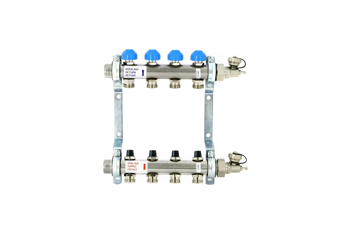 Коллектор Uni-fitt Н 1" х 9 вых 3/4" с балансировочными и термостатическими вентилями