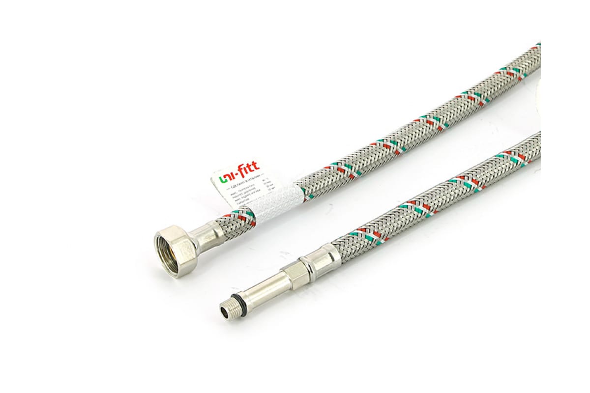 Гибкая подводка Uni-fitt для смесителя МL10х1 - 1/2" 100 см удл. штуцер DN 8 оплётка из нерж. стали