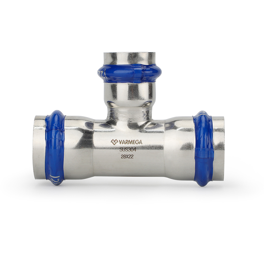 Тройник раструбный Varmega Inox Press переходной 22x15x22