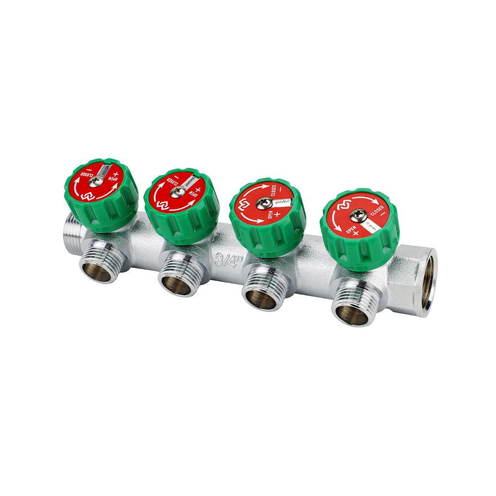 Коллектор регулирующий хромированный Varmega VM14624 1" на 4 выхода 1/2"