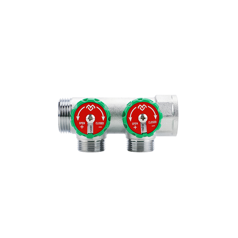 Коллектор регулирующий Varmega 1" на 2 выхода 3/4" ЕК хром (1 шт/ 48 шт)