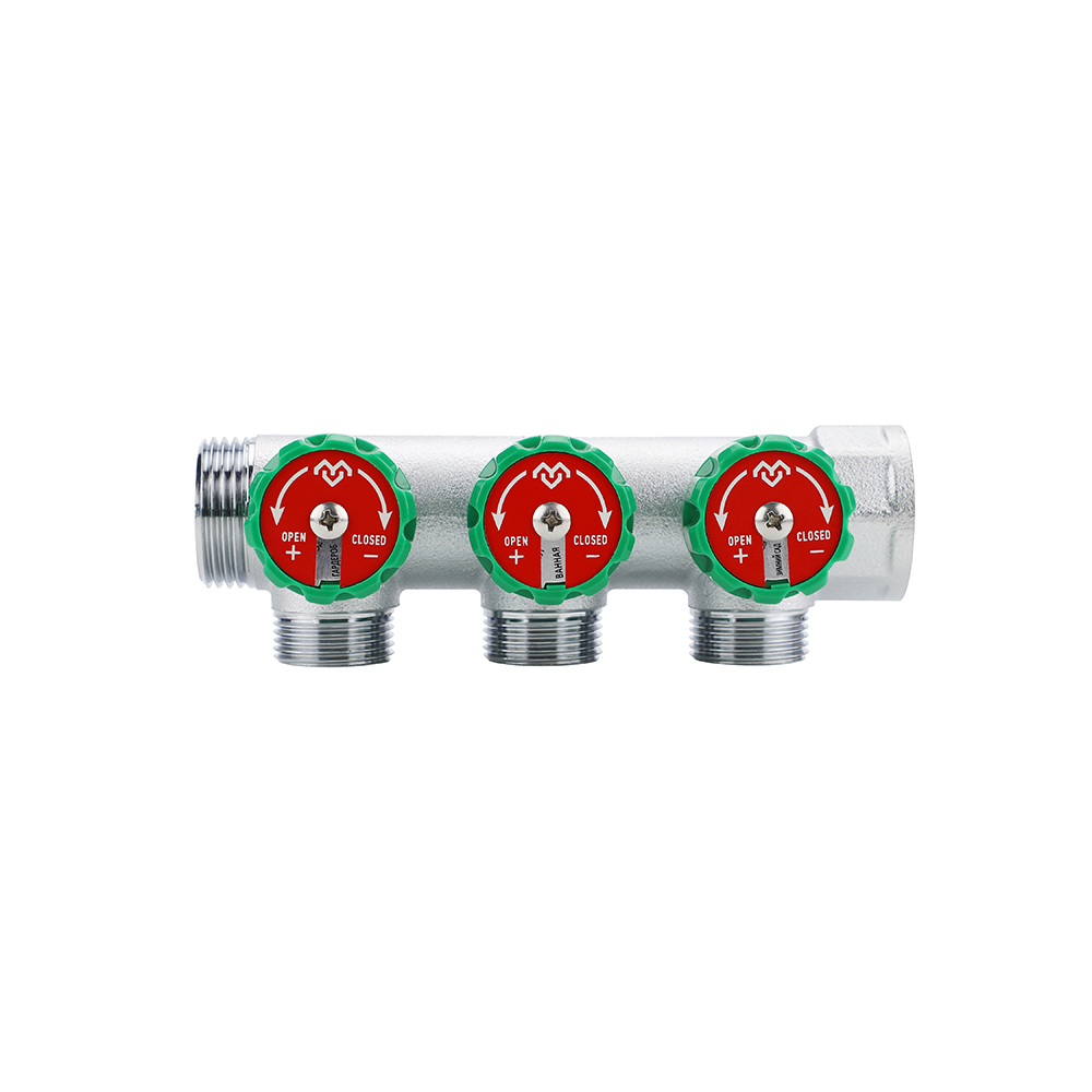 Коллектор регулирующий Varmega 1" на 3 выхода 3/4" ЕК хром (1 шт/ 36 шт)