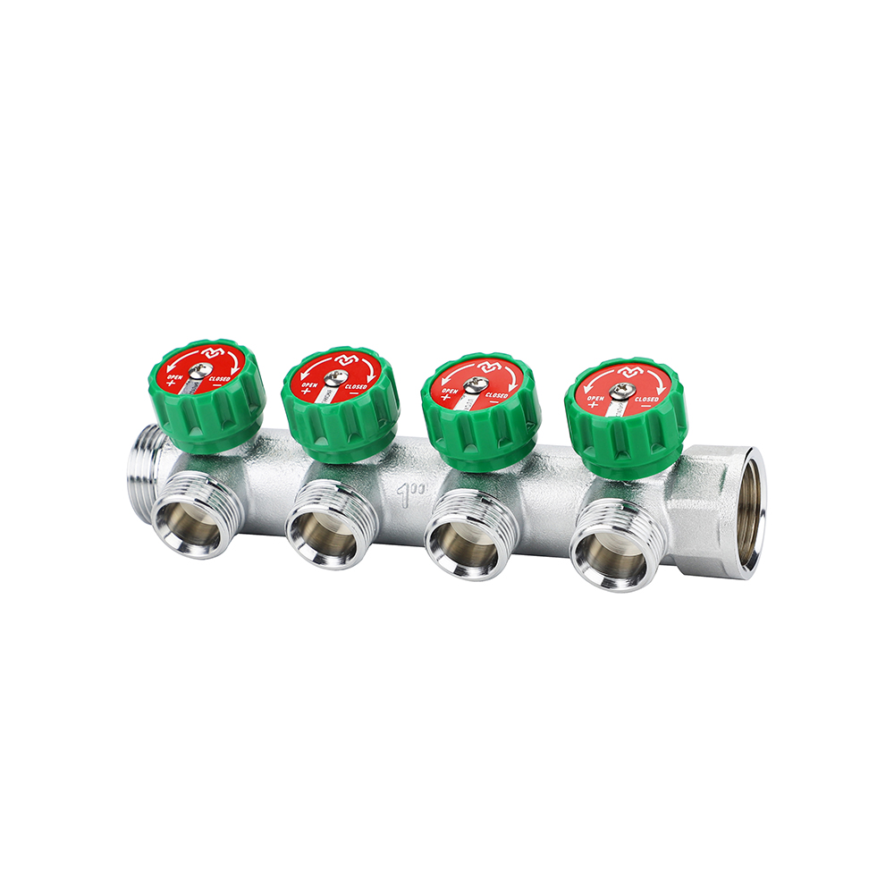 Коллектор регулирующий Varmega 1" на 4 выхода 3/4" ЕК хром (1 шт / 24 шт)