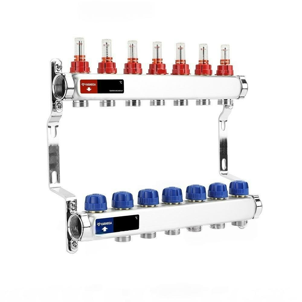 Группа коллекторная с расходомерами VARMEGA ВР 1" на 7 контуров 3/4" EK