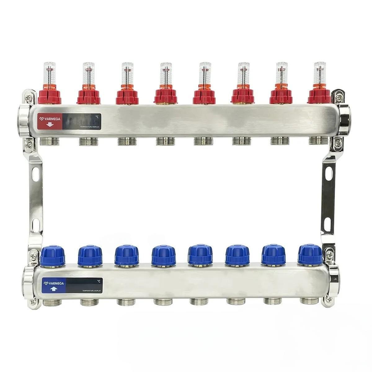 Группа коллекторная с расходомерами VARMEGA ВР 1" на 8 контуров 3/4" EK