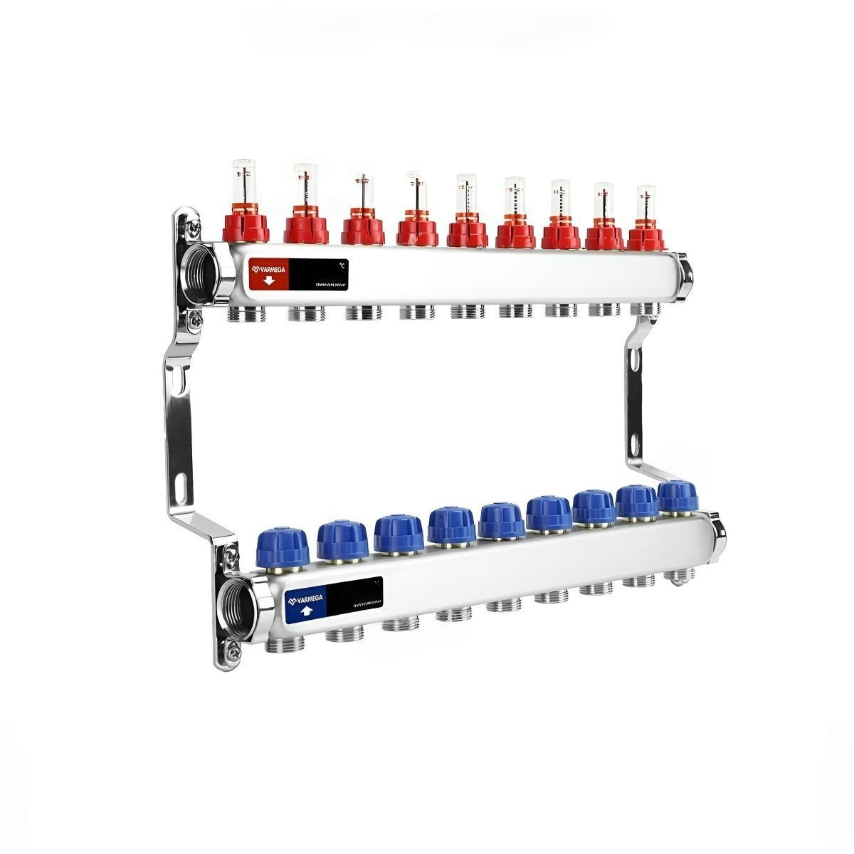 Группа коллекторная с расходомерами VARMEGA ВР 1" на 9 контуров 3/4" EK