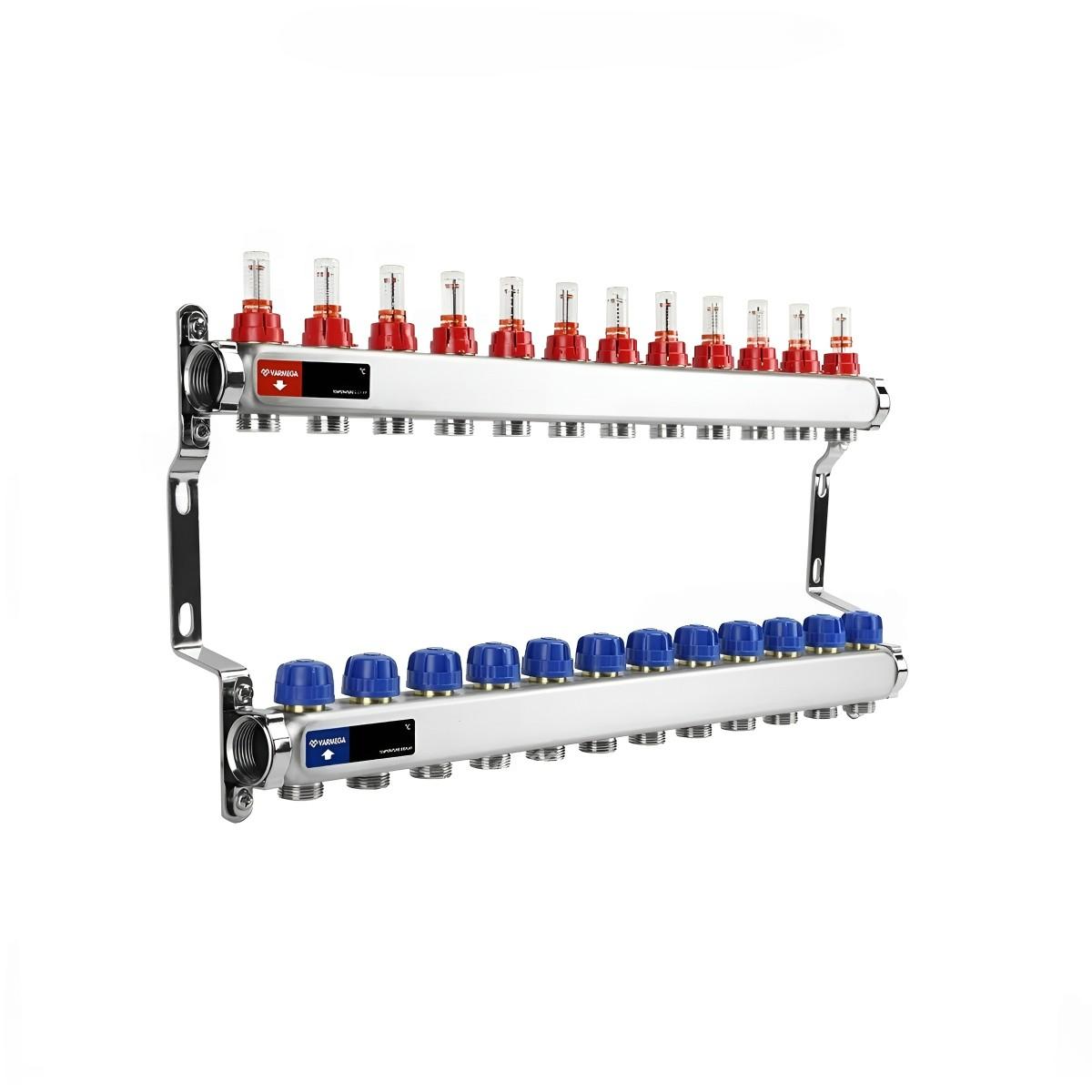 Группа коллекторная с расходомерами VARMEGA ВР 1" на 12 контуров 3/4" EK