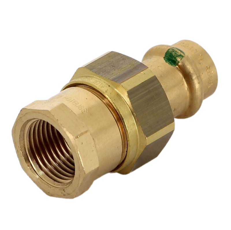 Разъёмное соединение Sanpress с SC-Contur 15x1/2", с плоским уплотнением, с переходом на внутреннюю резьбу, бронза, модель 2262