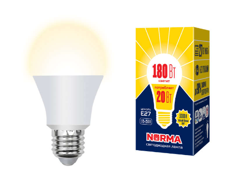 Лампа светодиодная E27 20W 3000K матовая LED-A65-20W/WW/E27/FR/NR