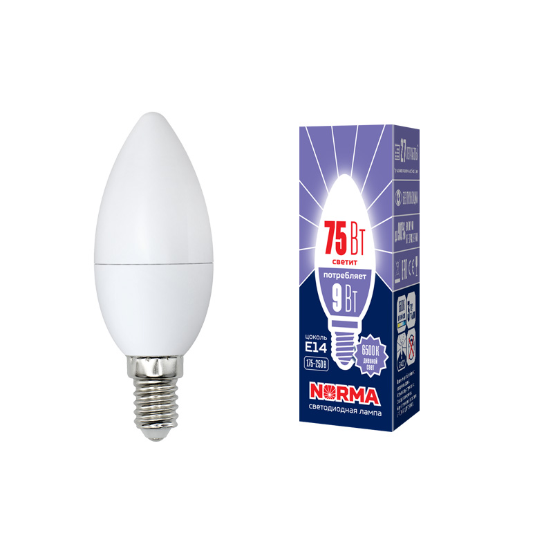 Лампа светодиодная E14 9W 6500K матовая LED-C37-9W/DW/E14/FR/NR
