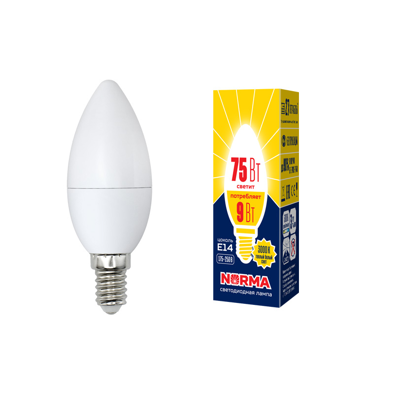 Лампа светодиодная E14 9W 3000K матовая LED-C37-9W/WW/E14/FR/NR