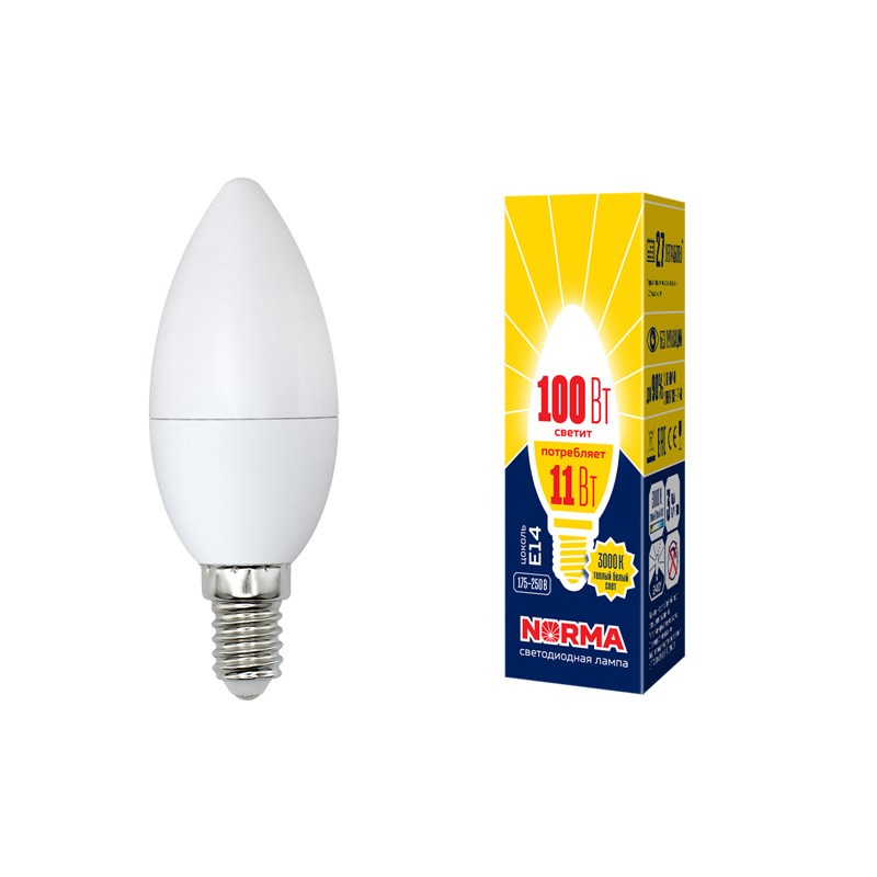 Лампа светодиодная E14 11W 3000K матовая LED-C37-11W/WW/E14/FR/NR