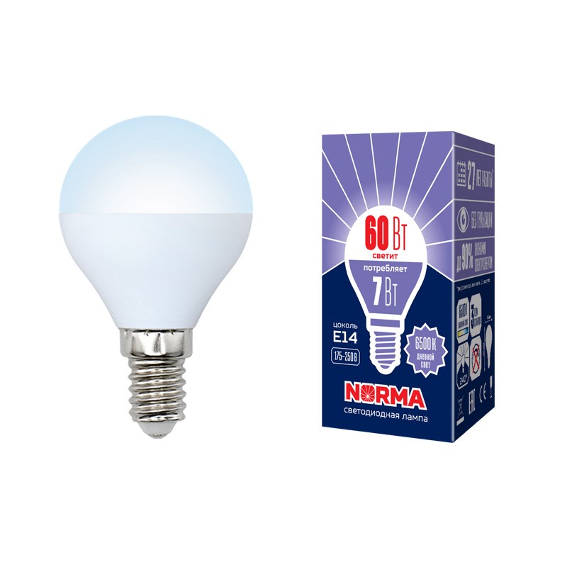 Лампа светодиодная E14 7W 6500K матовая LED-G45-7W/DW/E14/FR/NR