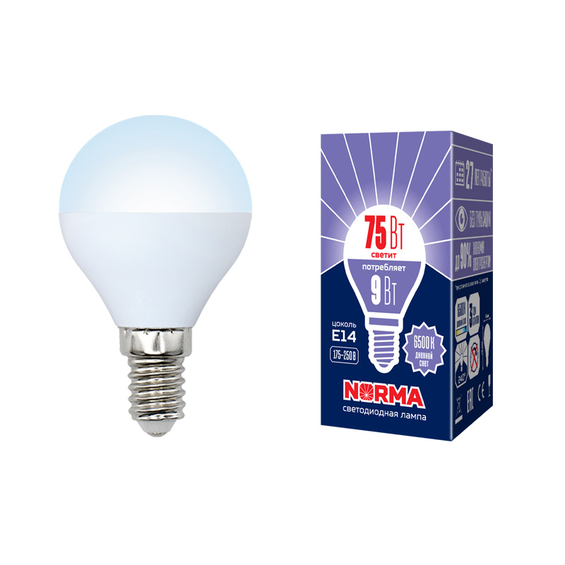 Лампа светодиодная E14 9W 6500K матовая LED-G45-9W/DW/E14/FR/NR