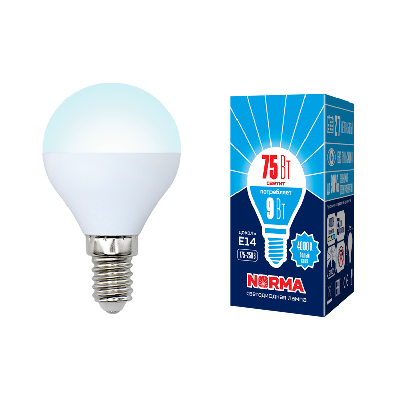 Лампа светодиодная E14 9W 4000K матовая LED-G45-9W/NW/E14/FR/NR